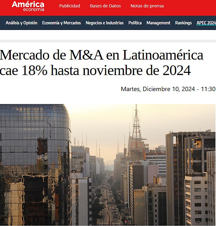 Mercado de M&A en Latinoamrica cae 18% hasta noviembre de 2024